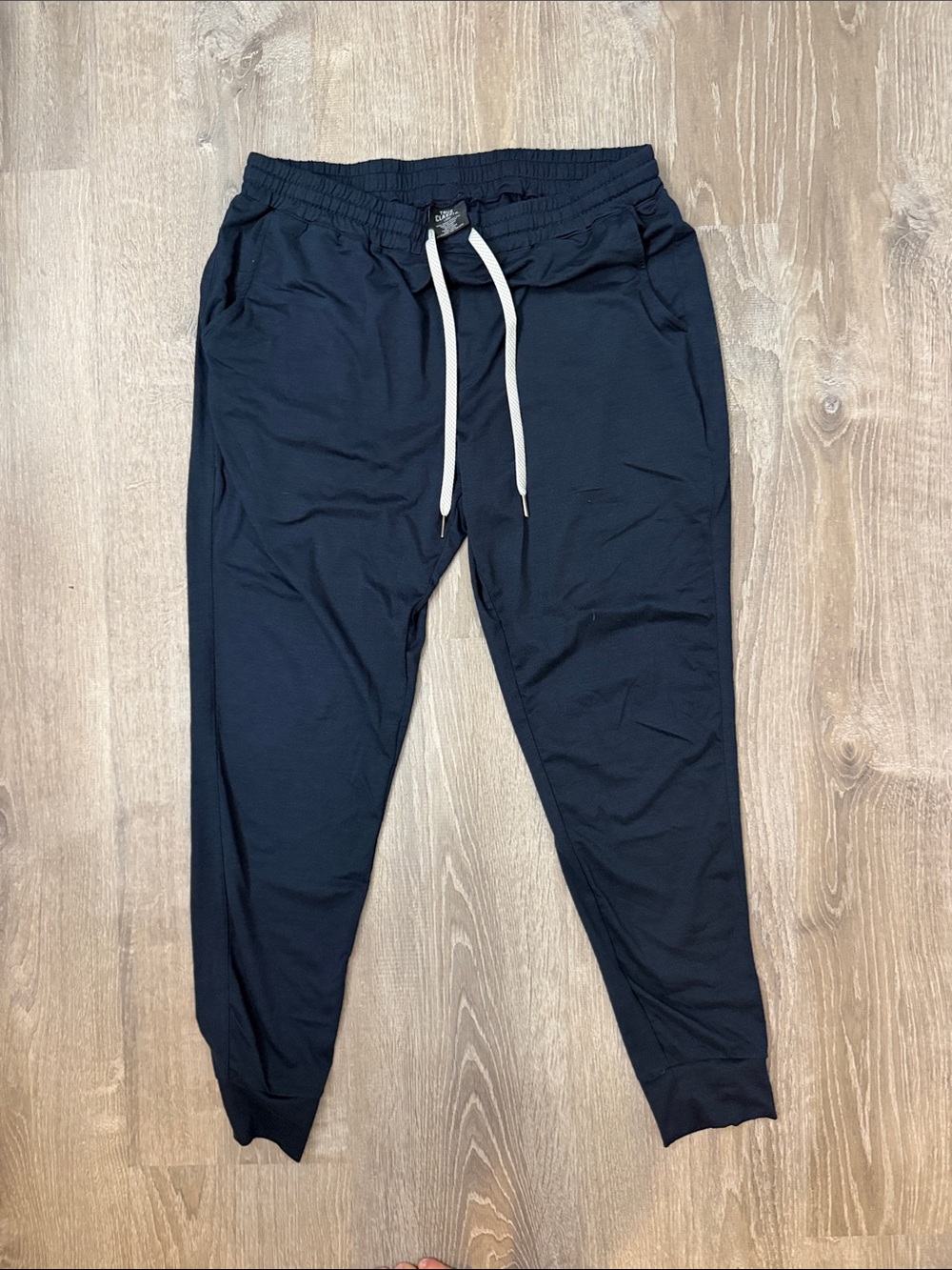 True Classic Weekend Men's Black Slim Fit Joggers with White Drawstring